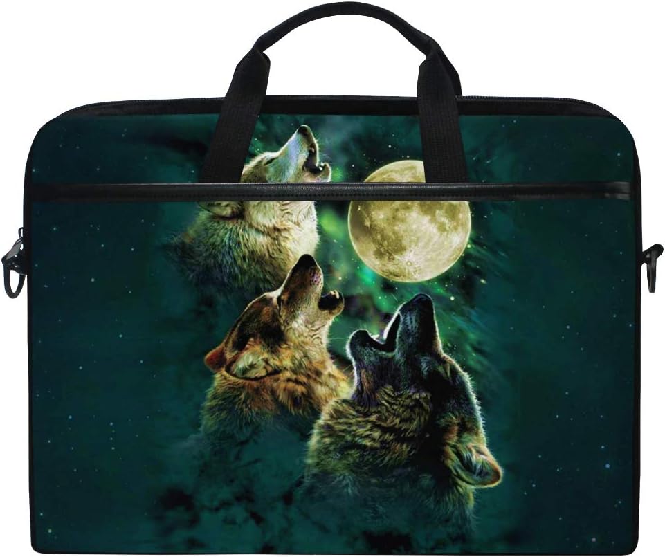 ALAZA Cool Full Moon Howling Wolf 15 inch Laptop Case Shoulder Bag Crossbody Briefcase Messenger Sleeve for Women Men Girls Boys with Shoulder Strap Handle, for Her Him