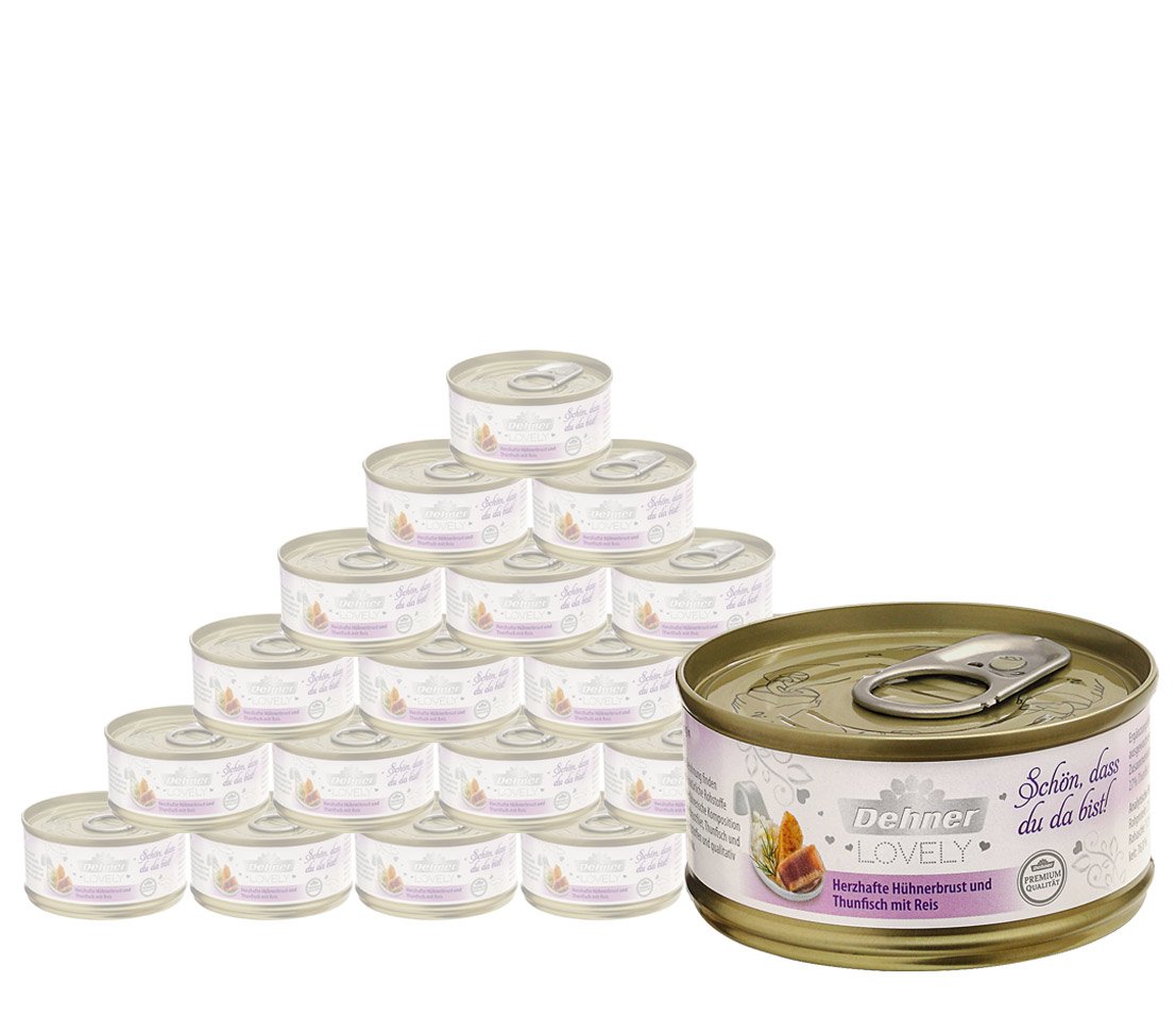 Dehner Premium Lovely Dietary Supplement, Chicken Breast Cat Food Adult Tuna With Rice, 24 x 70 g (1680 g