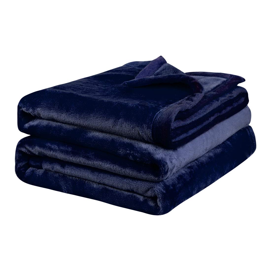 PiccoCasa Flannel Fleece Blanket Soft Lightweight Warm Fuzzy Blanket for All-Seasons, Wide Hemmed Luxury Comfy Decorative for Couch Living Room Navy Blue Double (150 x 200cm)