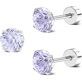 ZDE Titanium Women Flatback Earrings AAAA+ Cubic Zirconia Silver CZ Simulated Diamond Earrings Stud Hypoallergenic Cartilage Earring Piercing Jewelry 6mm