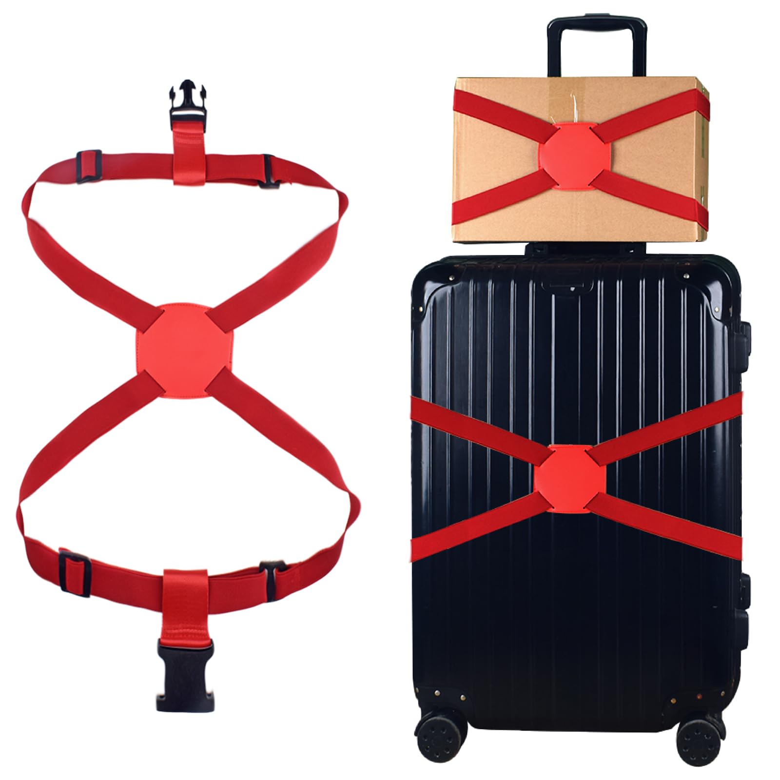 TRIWONDER Elastic Luggage Straps for Suitcases with Buckle Adjustable Suitcase Straps Personalised Travel Bag Belt (Red, 2.4m)