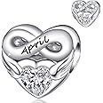 FOREVER QUEEN Birthstone Charms for Charms Bracelet- 925 Sterling Silver Love Heart Beads Infinite Love Charms, Happy Birthday Charms for Bracelet and Necklace