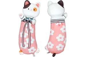 Terbaik Long Cat Plush Pillow, Cherry-Blossom, 20 in, Kawaii Cat Stuffed Animal Body Pillow for Girls, Boys, and Girlfriend - Soft & Fluffy (Pink)