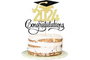 FLORCMET Black Gold Glitter 2024 Congratulations Graduation Cake Topper,Congrats Grad Cake Decor - 2024 High School/College/Senior Graduation Party Decorations Supplies (Black gold3)
