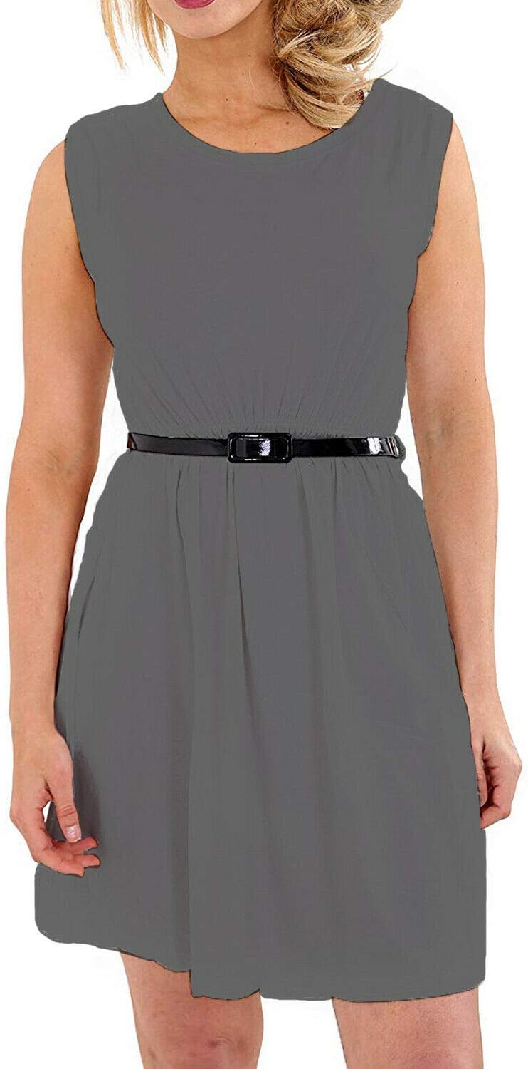 Girls Skater Kids Sleeveless Party Fit Flare Belted Summer Dress Ages 3-14 Years