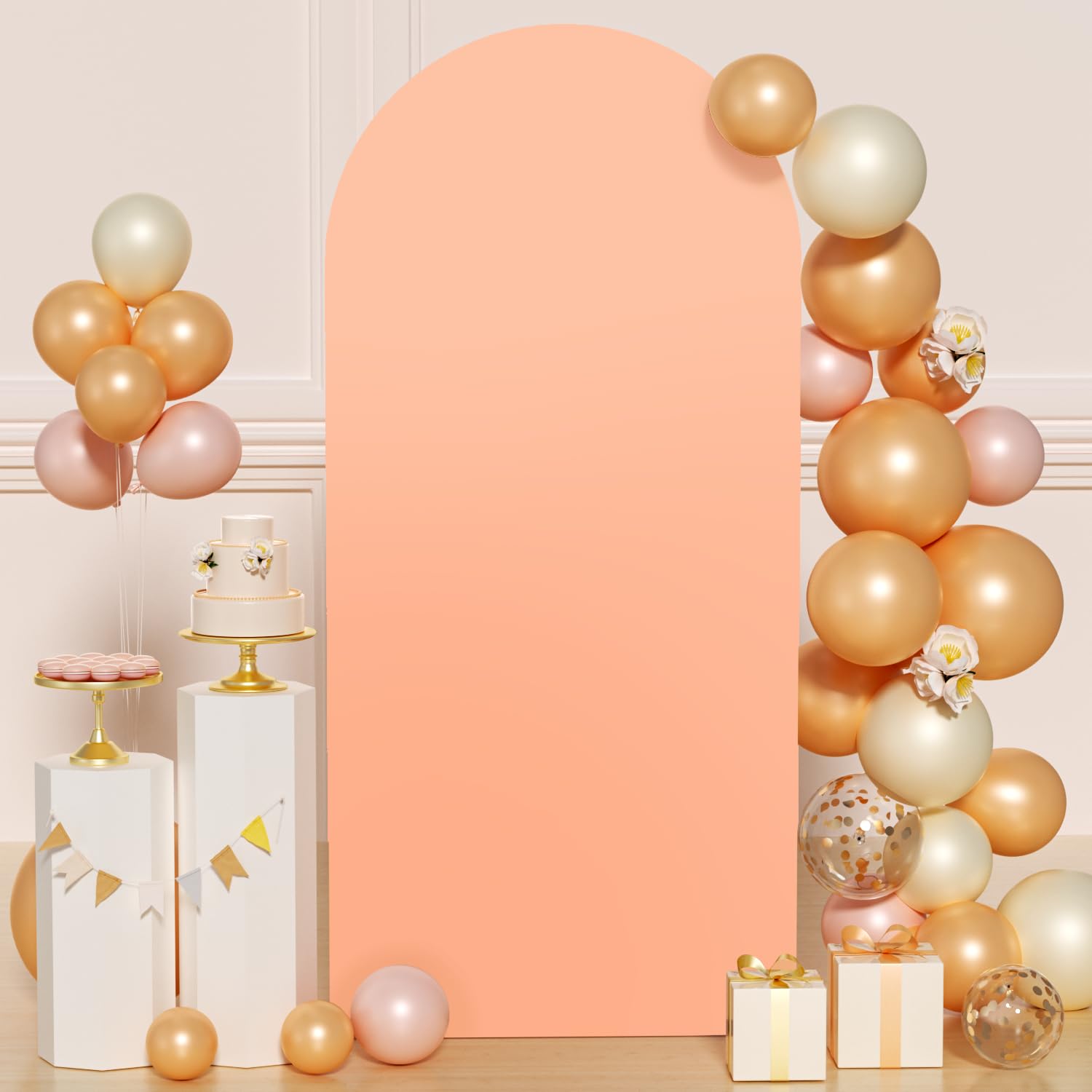 Photo 1 of FUHSY Wedding Arch Cover Peach Arch Stand Cover 2.6x6FT Arch Covers Stretchy Backdrop Fabric Spandex Fitted Arches Backdrop Cover Chiara Arched Covers for Baby Shower Balloon Party Decor