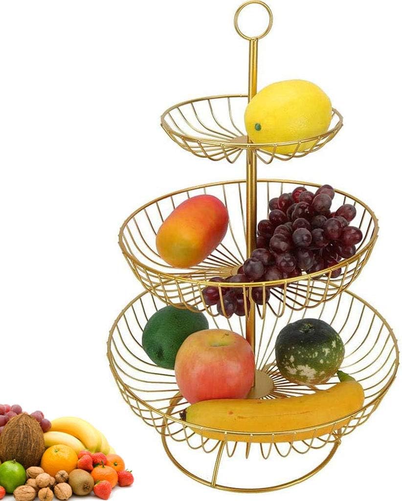 LXXTI 3Tier Fruit Bowl, Fruit Storage Baskets, Metal Countertop Fruit Basket Stand Holder Rack