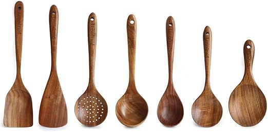 7 Piezas Utensilios Cocina De Madera No Toxicas Resistentes Al
