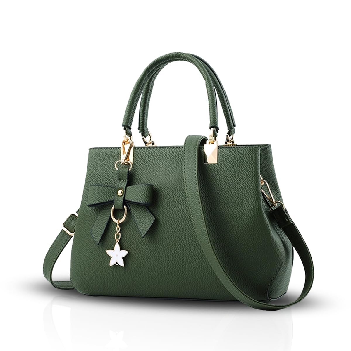 NICOLE & DORIS Women's Handbag PU Leather Shoulder Bag Travel Top Handle Bag Fashion Crossbody Bag with Bowknot Pendant Green
