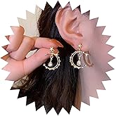 Yheakne Boho Crystal Moon Earrings Gold Cz Crescent Moon Drop Earrings Large Moon Star Earrings Vintage Rhinestone Teardrop Earrings Jewelry for Women