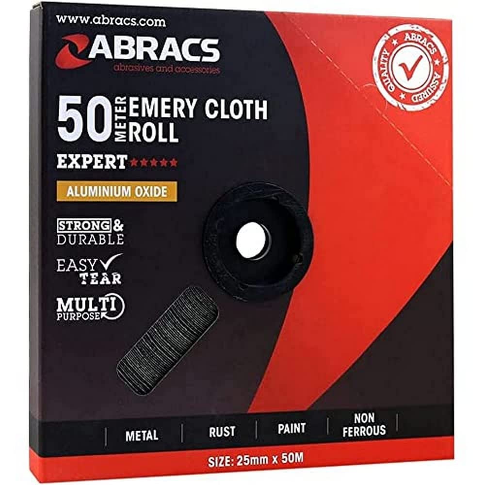 Abracs ABER5050180 Aluminium Oxide Emery Roll - 50mm x 50M x 180g - With Dispenser Packaging - Pack contains 1 piece
