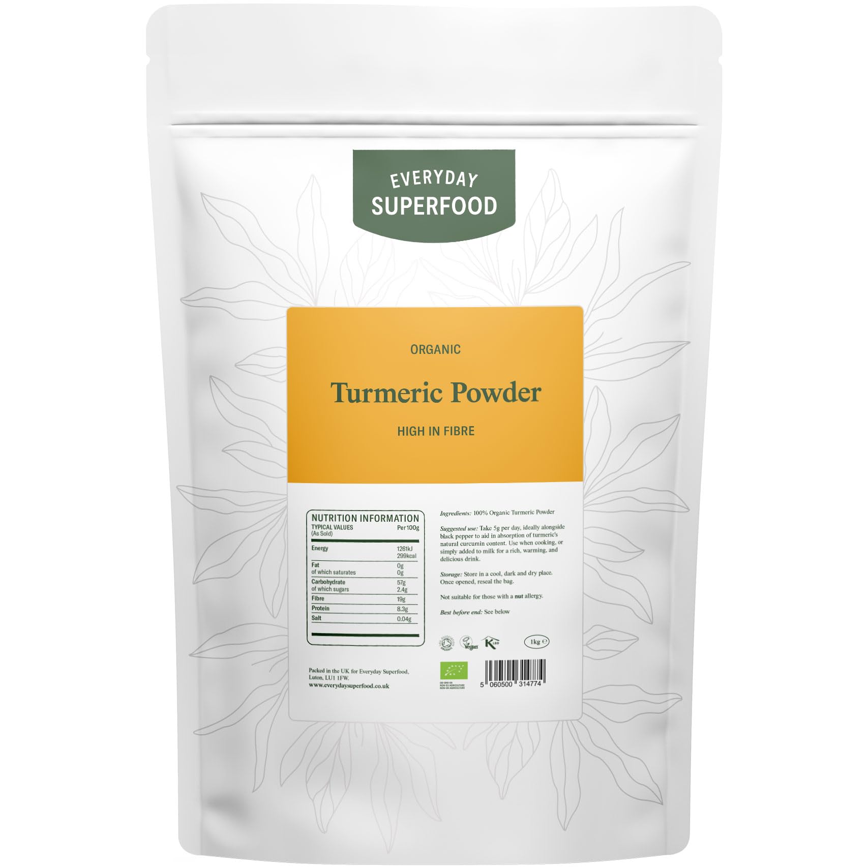 Organic Turmeric Powder 1kg Premium (High Naturally Occurring Curcumin of Turmeric) Certified Vegan Organic and Kosher Turmeric Powder (Haldi Powder)