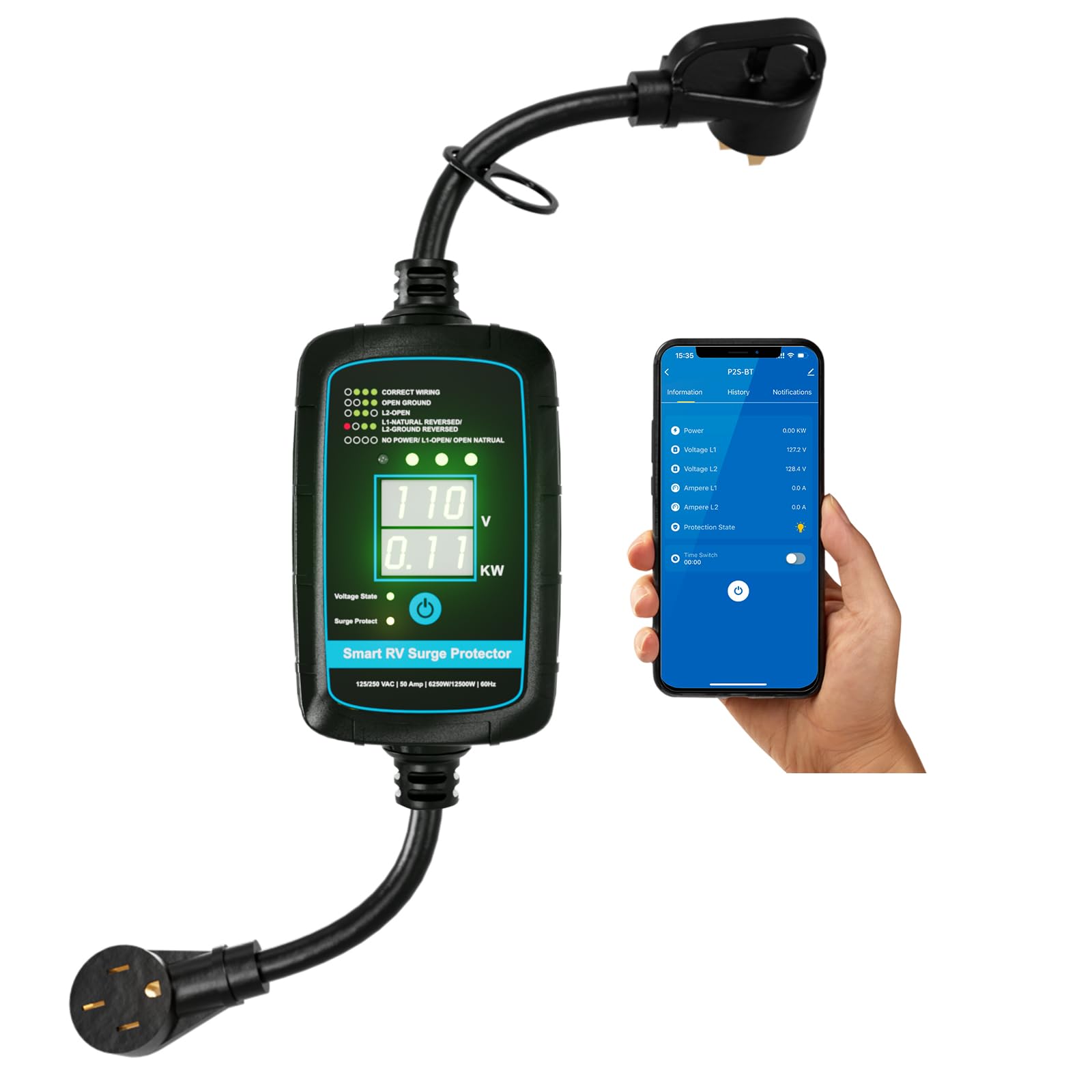 Photo 1 of Portable RV Surge Protector 50 Amp - Smart RV Energy Monitor - Bluetooth Surge Protector with Auto Power Off 10000 Joule Portable RV Adapter Circuit Analyzer Portable Surge UL Listed?Fault Detection