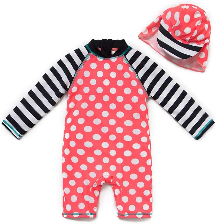upandfast Baby Girl's Long Sleeve Rash Guard Swimsuit with UPF 50 Sun Protection(Pink, 6-9 Months)