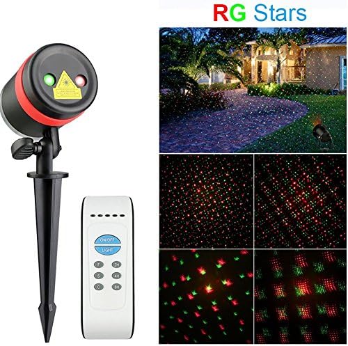 Aukora Christmas Laser Lights Led Landscape Spotlights with Remote Control Timer Waterproof R &amp; G Star Show Pattern Outdoor Projection Lights for Christmas Decorations Holiday Party