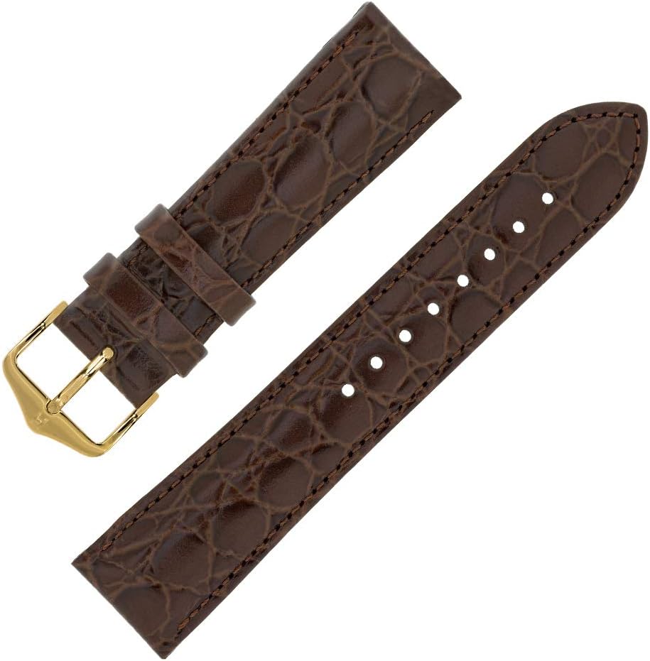CROCOGRAIN Crocodile Embossed Leather Watch Strap with Buckle in Brown