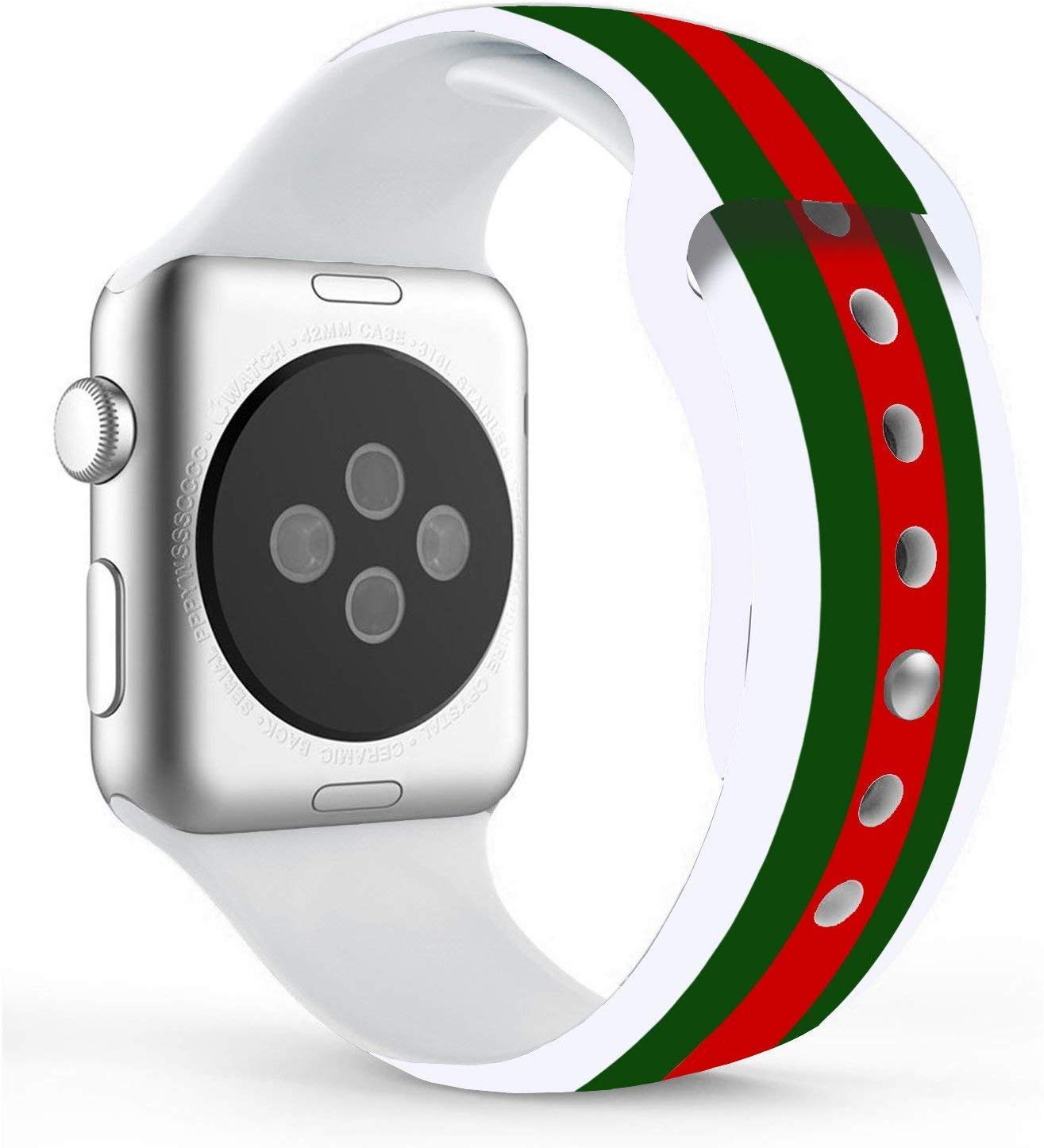 Premium Soft Silicone Band Compatible with Apple Watch Replacement for iWatch Strap Series 5 4 3 2 1 Black Red Green 38/40 42/44 (White, 42mm/44mm)