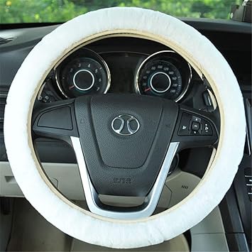 EXQUILEG Universal Plüsch - Flauschig Lenkradabdeckung Auto Lenkradhülle Weiches Lenkradbezug Durchmesser:37-38cm (Weiß)
