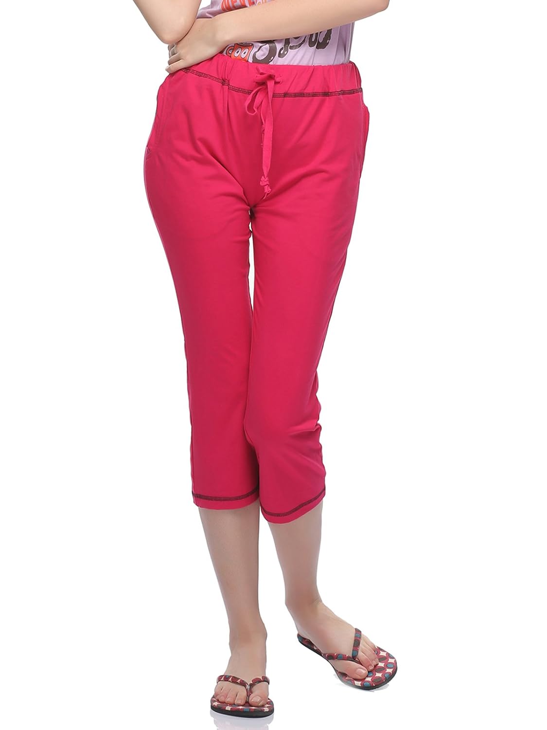 clovia women's soft cotton comfy capri in hot pink