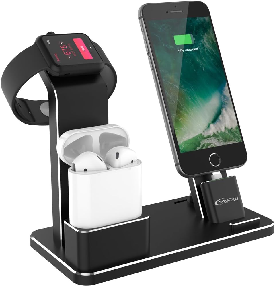 YoFeW Apple Watch Stand Aluminum 4 in 1 Apple Watch Charger Dock Accessories for AirPods Charging Docks Stand for Apple Watch Series 3/2/ 1/ AirPods/iPhone X/iPhone 8/8 Plus/ 7/7 Plus /6s iPad