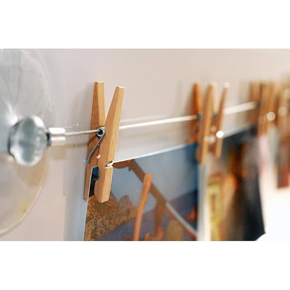 HAB & GUT -MC400- Fotoleine aus Stahl 120 cm mit 12 naturbelassenen Holzklammern