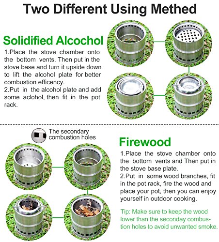 Zhongmei Besplore Portable Wood Burning Stove Camping Stove Stainless Steel Backpacking Stove for Picnic BBQ Camp Hiking