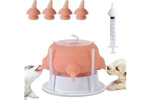 Elevonix Nursing Nipple Puppy Feeders for Multiple Puppies, 200ml Food-Grade Silicone with 4 Adjustable Detachable Nipples, Smooth Flow Nipple for Kitten Bottle Feeding Kit(Pink)