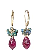Genuine Ruby Black Opal Gemstone Cluster Teardrop Gold Earring- July Birthstone Birthday-Women's Jewelry -Gift Idea
