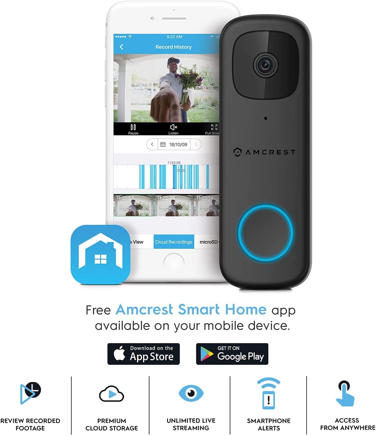 Amcrest 4MP Video Doorbell Camera Pro, Outdoor Smart Home 2.4GHz and