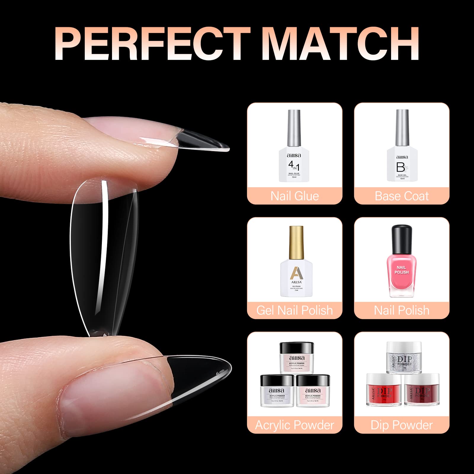 AILLSA Almond Nail Tips 504pcs Clear Nails Tips Gel Full Cover Nails Tip Medium Almond Shaped Fake Soft Nails for Press on Nail Extensions Home DIY Nails Salon- X (12 Sizes) - Image 7