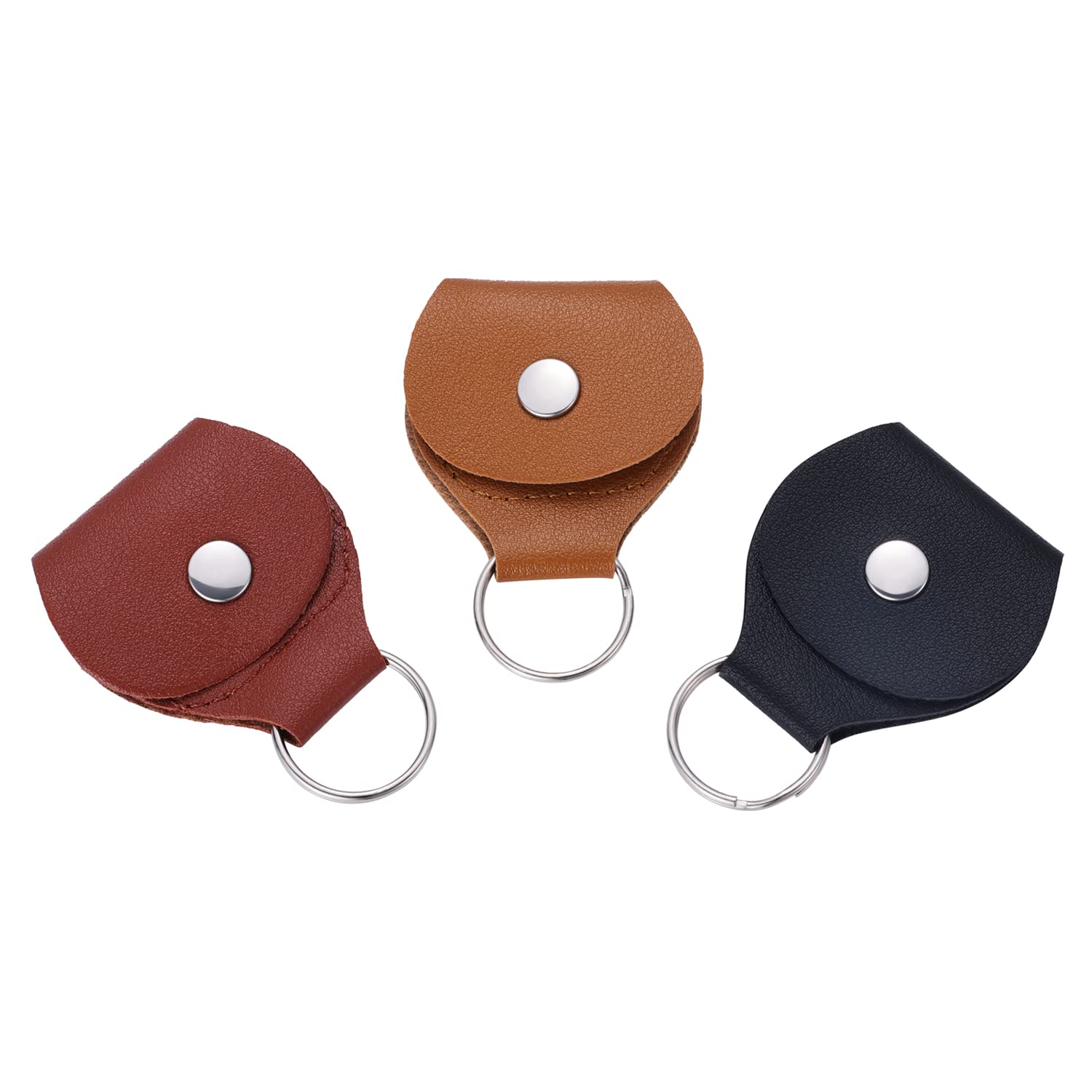 LUTER 3pcs Guitar Pick Keychain Holder, PU Leather Guitar Plectrum Holder Portable Guitar Pick Holder for Guitar Players (Black, Brown, Camel)