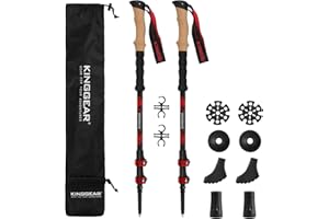 KINGGEAR TPC 100% Carbon Fiber Hiking Poles, Telescopic Retractable Nordic Trekking Poles, Ultra Lightweight Nordic Walking Stick, Metal Flip Locks, Cork and Extended EVA Handle