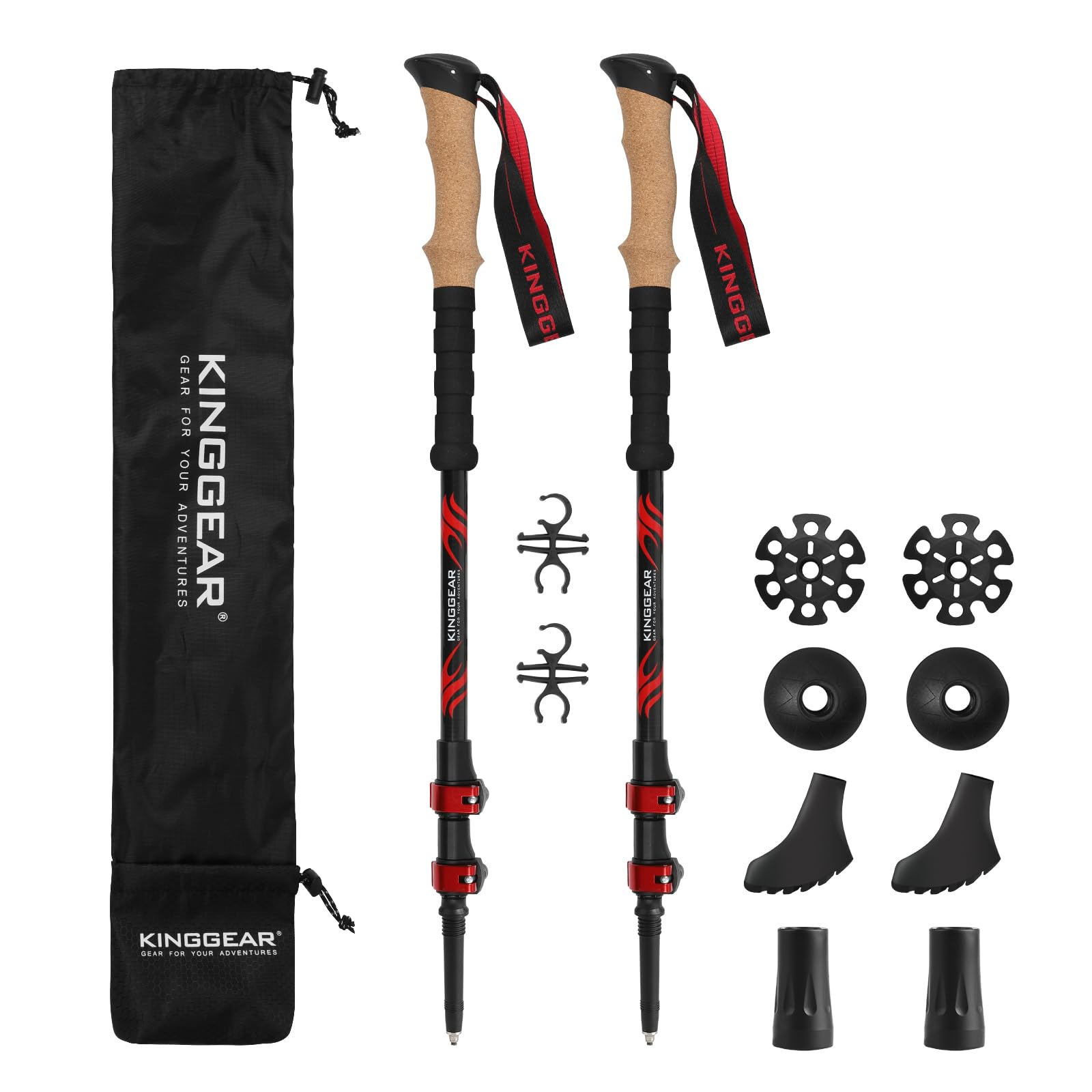 KINGGEAR High-Performance Lightweight Carbon Fiber Trekking Poles - Adjustable, Durable, Non-Slip, All-Terrain Hiking Equipment - Essential Outdoor Adventure and Mountaineering Gear