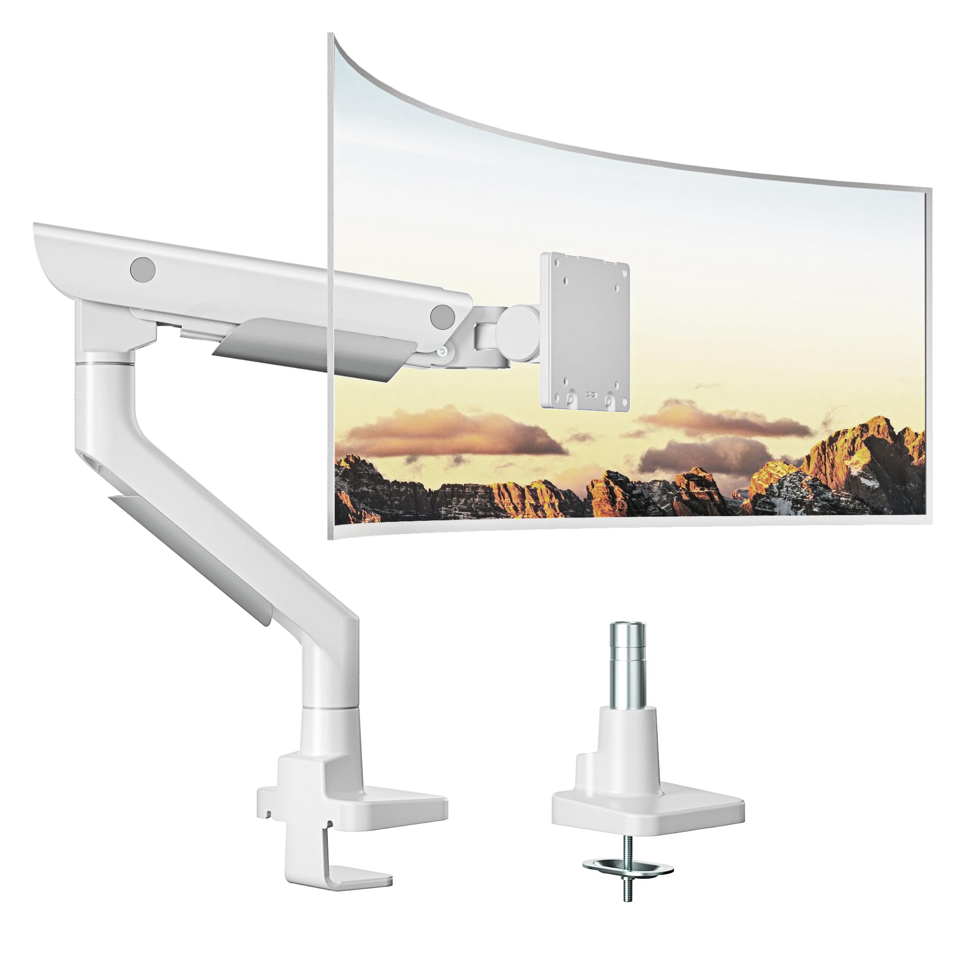 Photo 1 of monTEK Sleek Aluminum Monitor Arm for 17–57” Ultrawide Screens up to 59.4 lbs, Heavy Duty Single Monitor Arm Desk Mount, Pneumatic Lift, Quick-Release Plate, Clamp/Grommet, Max VESA 100x100