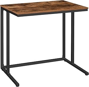 HOOBRO Computer Desk, C-Shaped Office Desk, Industrial Writing Table for Small Spaces, Stable and Space-Saving, Wood Look Accent Furniture with Metal Frame, Rustic Brown BF80DN01