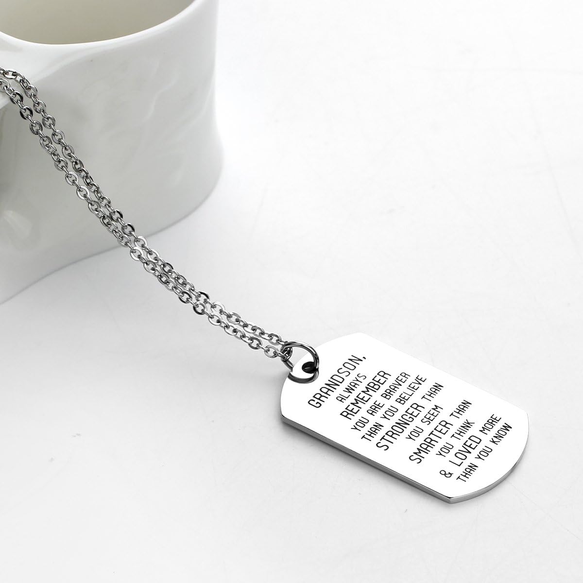 danjie to My Grandson Dog Tag Military Stainless Steel Pendant Necklace Grandson Always Remember You are Braver Stronger Smarter Than You Think: Jewelry
