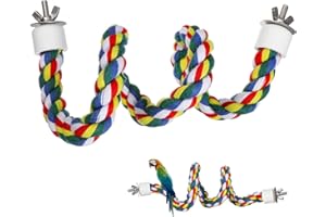 IPLUSMILE Bird Rope Perch 24 Inch, Colorful Cotton Parrot Bungee Swing, Bendable Cage Climbing Toy & Stand Accessories for Parakeets, Cockatiels, Conures, Lovebirds