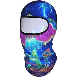 KFKFKLOL Glowing Neon Mushrooms in Stormy Night Sky 4 Seasons Full Face UV Shield Balaclava for Running Outdoor Sports Riding