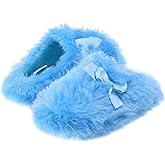 Onmygogo Girls Fuzzy Winter Indoor Slippers with Floral Bowknot, Warm Cozy Plush House Slippers for Little Big Kids Girls