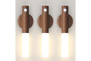 ITHIRD Battery-Operated Motion Sensor Night Lights: 2200mAh Rechargeable Wall Sconces Magnetic Wall Lights Wireless Stairway Lights Portable Hallway Light Wooden Wall Lighting for Bedroom Stair Picture
