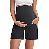 G4Free Maternity Shorts with Pockets Over The Belly Stretchy 6'' Pregnancy Yoga Pants Athletic Workout