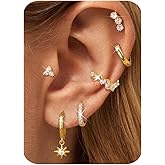 Small Hoop Earrings for Women, Dainty Drop Earring Stackable Set | 14K Gold Plated Cartilage Earrings, Flat Back Studs and Ear Cuffs |Huggie Earrings for Multiple Piercings 2