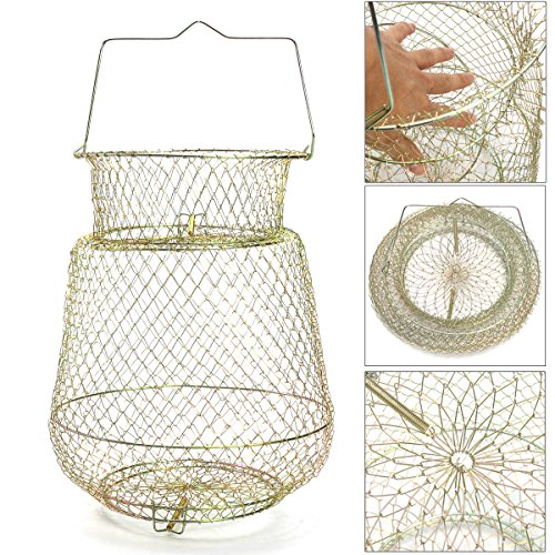 TANCHEN 30cm Length Foldable Steel Wire Fishing Pot Trap Net Crab Shrimp Cage Fishing Basket