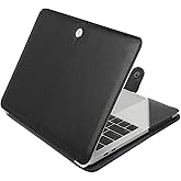 MOSISO Case Compatible with MacBook Air 13.6 inch M4 M3 M2 2025-2022 /Air 13 M1 2022-2018 /Pro 13 inch M2 M1 2025-2016, PU Leather Portfolio Protective Stand Cover, Black
