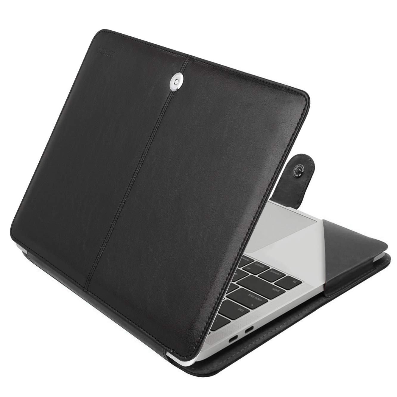 MOSISO Case Compatible with MacBook Air 13.6 13 inch M4 M3 M2 M1/Pro 13 inch M2 M1 2026-2016 Release, PU Leather Portfolio Protective Stand Cover, Black