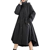 ellazhu Women's Coats Hooded Long Sleeve Oversize Button Down Long Maxi Hem Solid Outerwear Side Pockets GZ670 A