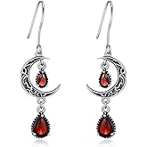 VONALA Moon Earrings for Women 925 Sterling Silver Celtic Moon Dangle Drop Earrings Emerald / Amethyst / Ruby / Sapphire/ Pink / Peridot / Aquamarine / Citrine / Black / Rainbow Topaz Dangling Earrings Celtic Jewelry Gifts for Women