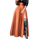 SEMATOMALA Women's Black Faux Leather Maxi Slit Skirt High Waisted A Line Long Swing Vintage Party Club Skirts