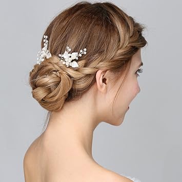 Amazon Com Mobestech 1pcs Bride Hair Pin Exquisite Crystal Pearl