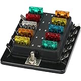 Ninth-City Car Van Boat Marine 10 Way Blade Fuse Box Holder Block with Cover + 10 Blade Fuse 12V/24V